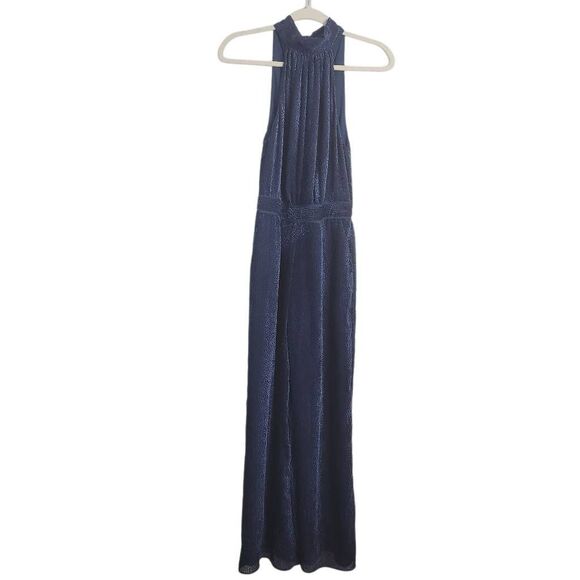 Anthropologie Velvet Nova Jumpsuit Sz 0 Navy Blue Textured Sleeveless Straight - Picture 4 of 13